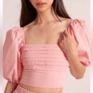 Abercrombie Puff Sleeve Poplin Squareneck Top Size XS